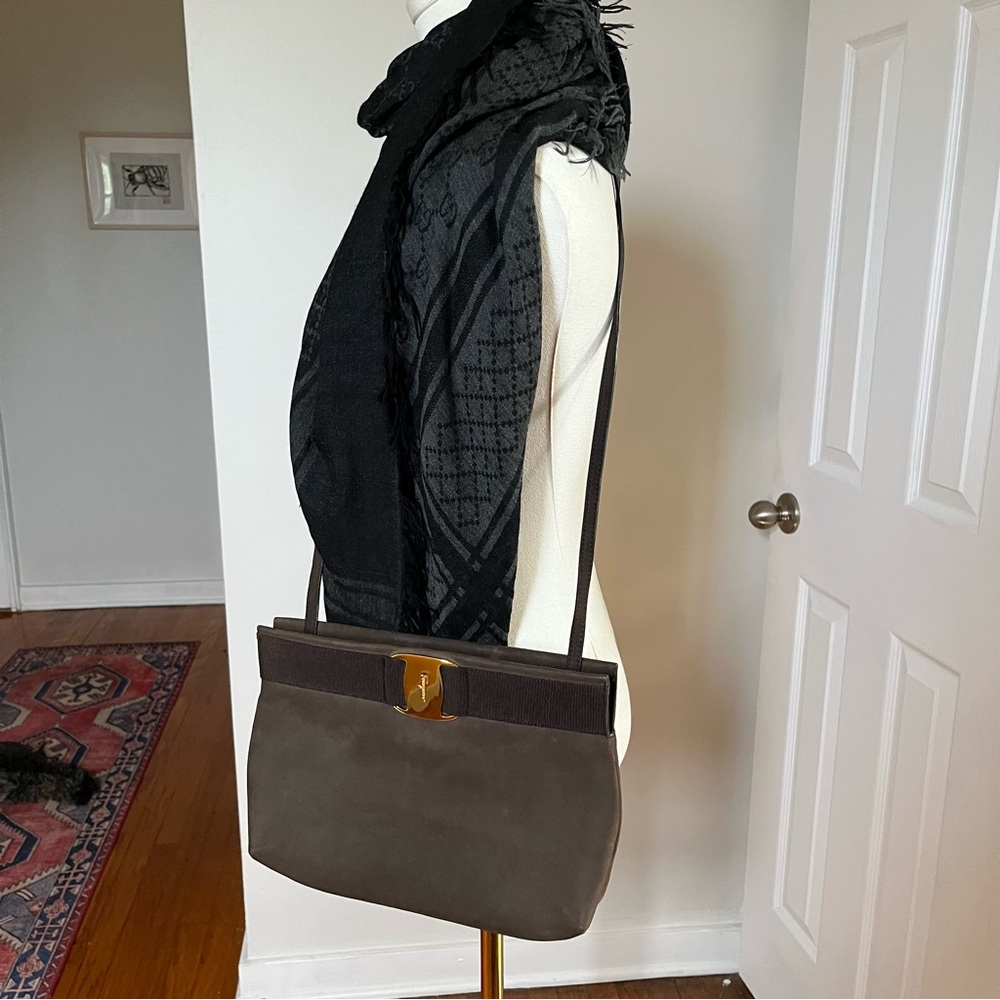 authentic suede salvatore ferragamo crossbody bag
